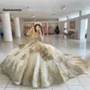 2022 Champagne Kralen Quinceanera Jurken Lace Up Geappliceerd Lange Mouwen Prinses Baljurk Prom Feestkleding Maskerade Dress246z