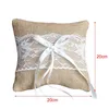 Anneau de mariage Oreiller Coussin Vintage Toile De Jute Dentelle Décoration Pour La Fête De Mariée Cérémonie Poche MYDING226e