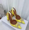 Kristal süslenmiş toka leke pompaları ayakkabı makarası topuklu sandallar kadın lüks tasarımcılar elbise ayakkabı akşam slingback sandalet 9.5cm boyutu35 ---- 42