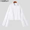 Men s Casual Shirts INCERUN Fashion Men Shirt Lapel Flare Long Sleeve 2023 Button Clothing Solid Color Streetwear Personality Camisas 5XL 230721