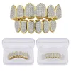 Hip Hop Classic Teeth Grills Golde Color Plated CZ Micro Pave Exclusive Top Bottom Gold Grillz Set241c