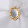 Brooches 2023 Fashion Retro Baroque Style Magic Mirror Shape Brooch Carved Flower Metal Gold Color Jewelry Accessories