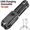 USB 충전식 손전등 미니 3 모드 방수 확대 가능 램프 조명 휴대용 토치 손전등 18650 배터리 전원 토치
