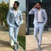 Light Sky Blue Slim Fit Mens Prom Suits Notched Lapel Groomsmen Beach Wedding Tuxedos For Men Blazers Two Pieces Formal Suit Jacke2727