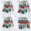 Keychains Lanyards Natural Stone 7 Chakra Beads Hexagon Prism Key Rings Chains Healing Crystal Keyrings For Women Män släpper DHVFW