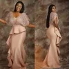 2021 New Pearl Pink Lace Evening Dresses African Saudi Arabia Formal Dress For Women Sheath Prom Gowns Celebrity Robe De Soiree332V