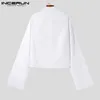 Men s Casual Shirts INCERUN Fashion Men Shirt Lapel Flare Long Sleeve 2023 Button Clothing Solid Color Streetwear Personality Camisas 5XL 230721