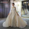 2022 Abiti da sposa a sirena a maniche lunghe di lusso con strascico staccabile Vintage Collo alto Plus Size Abito da sposa musulmano Immagine reale195K