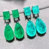 Dingle ljuskrona 2021 Trend 925 Sterling Silver Paraiba Tourmaline Emerald Gemstone Big Drop Earrings for Women Cocktail Party 225R