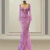 Glamous Mermaid Avondjurk 2022 Lace Lange Mouwen Kralen Prom Jassen Illusion V-hals Formele Jurken Vestidos De Novia258V