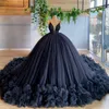 Ny modeboll klänning quinceanera klänningar sexiga spaghetti ärmlösa tiered ruffles prom klänning illusion tulle party vestidos de qui254j