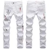 Men's Jeans High Street Ripped Men English Embroidered Printed Black and White Slim Fit Straight Distinctive Graffiti Cotton Elastic 2