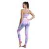 Conjuntos ativos femininos conjunto de 2 peças para academia yoga sem costura tie-dye sutiã esportivo feminino cintura alta calça de quadril