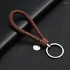 Keychains 1st Pu Leather Flätat vävt rep Keychain Diy Bag Pendant Key Chain Holder Car Trinket Keyring For Men Women Gift SMycken