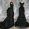 Taffeta Gothic Gothic Victorian Bustle Gown с поездом вампира мяч Маскарад Хэллоуин Черное свадебное платье Стимпанк Goth 19th C261P