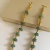 Zincirler Moda El Yapımı Doğal Taş Yeşil Aventurine Boncuklar Barok İnci Kolye Kadın Mücevherleri Eşsiz Tasarım Damağı