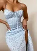 Womens Dress Sleeveless Satin Slip Floral Ruched Bandage Cut Out Maxi Summer Women Fashion New Party Club Robe Kpytomoa