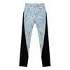 Jeans pour femmes pantalons de rue col personnalisé couleur couture lavé léger élastique super serré fermeture à glissière latérale