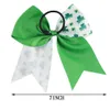 15pcs / lot 7 Meisjes Glitter Clover Lint Cheer Bow Met Elastische Band Handgemaakte Patchwork St Patrick Haaraccessoires310J