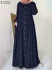 Etnische Kleding ZANZEA Femme Lente Effen Moslim Jurk Abaya Kaftan O-hals Volledige Mouwen Tuniek Gewaden Bohemian Casual Elegante Islamitische Jurken 230721