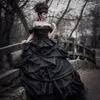 2019 off axel svart gotisk bollklänning bröllopsklänningar tiered pleat spets viktorianska brudklänningar plus storlek korsett rygg robe de ma252x