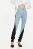 Jeans pour femmes pantalons de rue col personnalisé couleur couture lavé léger élastique super serré fermeture à glissière latérale