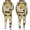 Heren Trainingspakken Gouden Leeuw Patroon Heren Trainingspak Mode Capuchon Sportkleding Outfits Barokke stijl Hoodie/broek/pak Heren Dunne tweedelige sets 230721