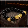 أزياء مطرز Feng Shui Obsidian Stone Beads Men Men Women Uni Wristband Gold Black Pixiu Wealth و Good Luck Drop Delivery J dhcmu