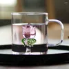 Tazas taza de cristal moderna creativa Rosa relieve decorativo hogar sala de estar tazas de agua Oficina escritorio taza de café decoración europea