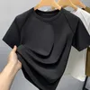 Kadınlar T-Shirt Yüksek Kaliteli Wome Omuz Pedi Tarzı Tasarım T-Shirt Bahar Yaz Seksi Mahsul Üstler Giysiler Kuşak Moda Tees Y2K Goth 230721