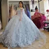 Abito Quinceanera azzurro con mantello avvolgente 2021 Spalle scoperte Fiori Paillettes Perline Puffy Party Princess Sweet 16 Abito Vestidos De2436