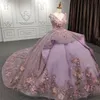 Luxe violet brillant Sexy col en v Quinceanera robes robe de bal 2024 Appliques dentelle 3DFlower à lacets doux 16 robe robes de soirée