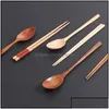 Dinnerware Sets Kitchen Dining Bar Home Garden Chinese Chopsticks Tableware Wooden Cutlery With Spoon Fork Cloth Bag Environmentally Dhaxh