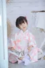 Ropa étnica Kimono japonés para niños Albornoz Vestido para niñas Rendimiento Estilo chino Invierno Pink Plaid