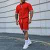 Heren Trainingspakken Mannen Outfit Set 2023 Zomer Effen Kleur Revers Gesp Korte Mouwen Shorts Vest Sport Pak 2 stuk 230721