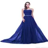 Royal Blue Chiffon Long Bridesmaid Dresses 2020 Beaded Crystals Sheer Neck Ruched Wedding Guest Evening Prom Dresses 100% Real Ima3052