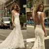 Berta Sheer Mesh Top Lace Mermaid Wedding Dresses Tulle Applique 3D Floral Wedding Bridal Gowns With Buttons252s