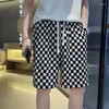 Men's Shorts Hong Kong Style Chessboard Plaid Pants Trendy Summer Loose Straight All-Matching Bermuda Sweatpants