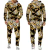 Heren Trainingspakken Gouden Leeuw Patroon Heren Trainingspak Mode Capuchon Sportkleding Outfits Barokke stijl Hoodie/broek/pak Heren Dunne tweedelige sets 230721