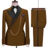 Vente marron Double boutonnage hommes costumes Slim Fit Costume Homme mariage Tuxedos 2 pièces marié fête bal homme Blazer277M