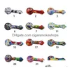 Cachimbos Acessório de Fumaça Cachimbo de Vidro Sil Mão Cor Aleatória Com Tigela Er Metal Colher Dab Rigs Ferramenta Vs Narguilé Bong Drop Delivery Dh8Dr