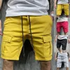 Shorts pour hommes pantalons Cargo hommes avec poches mâle décontracté taille moyenne pantalon solide épissure poche cordon longueur au genou