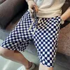 Men's Shorts Hong Kong Style Chessboard Plaid Pants Trendy Summer Loose Straight All-Matching Bermuda Sweatpants
