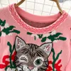 Kadın Sweaters 2023 Harajuku Elmaslar Boncuklu Kedi Yay Nakış Süvarisi Kadın Ruffles Çiçek Jakar Karikatür Kepon Krover Jumper Crop TOPS