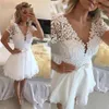 Sukienki Biała elegancka sukienka koktajlowa ALINE Vneck Cap Rleeves Krótki mini koronkowe perły impreza plus size Homecoming Sukienki 297r