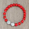 Strand Natural Red Stone Armband 8mm agates glänsande svarta runda pärlor stretch armband för kvinnor män charm smycken par gåva