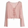 Femmes tricots coréen été Cardigan crème solaire manteau ample femmes décontracté Simple mode manches longues chemise courte haut fille Cardigans