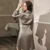 Women's Sleepwear Women Lace Color Robe Autumn Solid Up Nightgown And Sexy Bath Winter For Satin Bathrobe Deep Brand