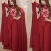 Burgunday Lace Jumpsuits Kobiety wieczorowe suknie Dubai modne spodnie na szyję na wesele długie rękawy koronkowe matka panny młodej 265h