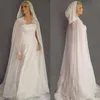 Wit Ivoor Hooded Bridal Cape Vrouwen Bruiloft Mantel Chiffon Lange Jas Plus Wrap Custom Made Formele Bruid Bolero268G